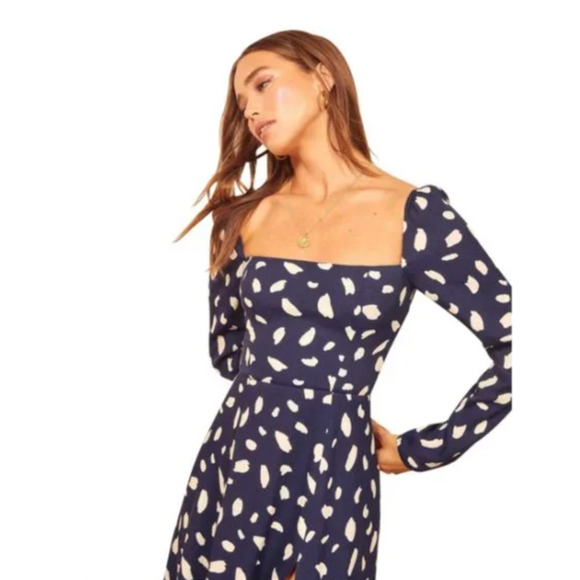 Reformation Dresses & Skirts - Reformation 0 Iconic Sigmund Dress $248 Long Sleeve Square Neck Midi Navy Blue